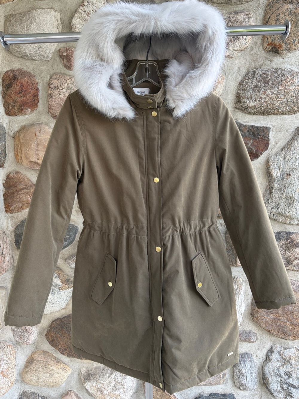 Mayoral Olive Green Puffer Coat with Faux Fur removable Hood